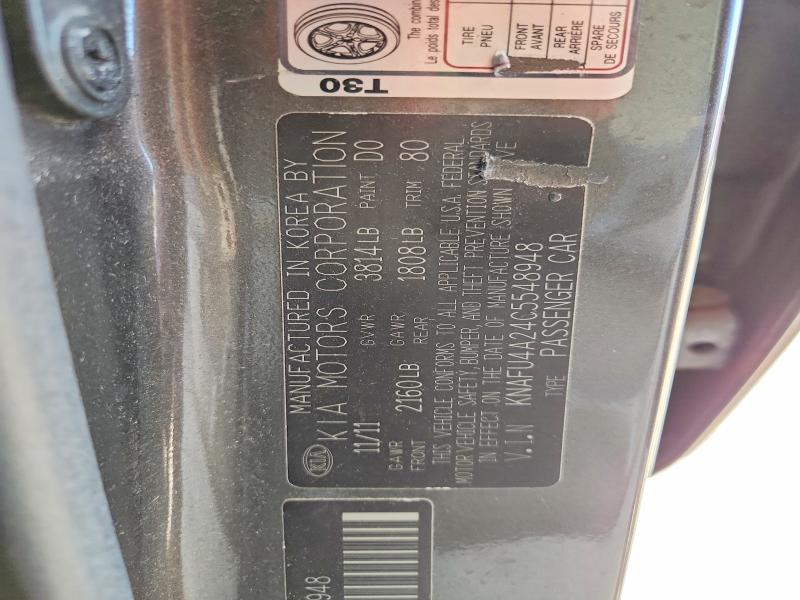 Aukcja sprzedaży 2012 Kia Forte, vin: KNAFU4A24C5548948, numer aukcji: 50627356