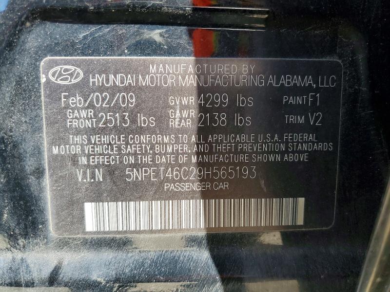 78121785 :رقم المزاد ، 5NPET46C29H565193 vin ، 2009 Hyundai Sonata مزاد بيع