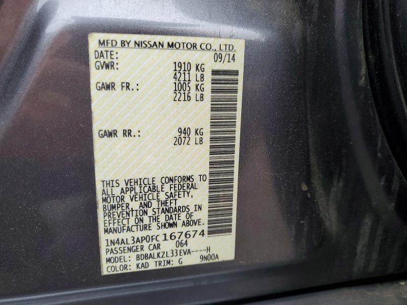 Продажа на аукционе авто 2015 Nissan Altima, vin: 1N4AL3AP0FC167674, номер лота: 51611956