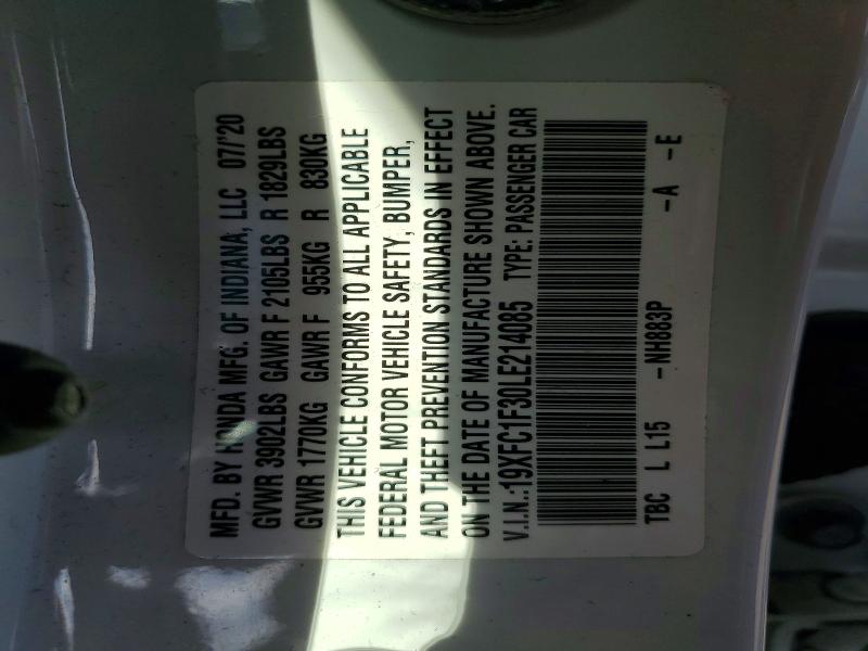 Продажа на аукционе авто 2020 Honda Civic, vin: 19XFC1F30LE214085, номер лота: 48318836