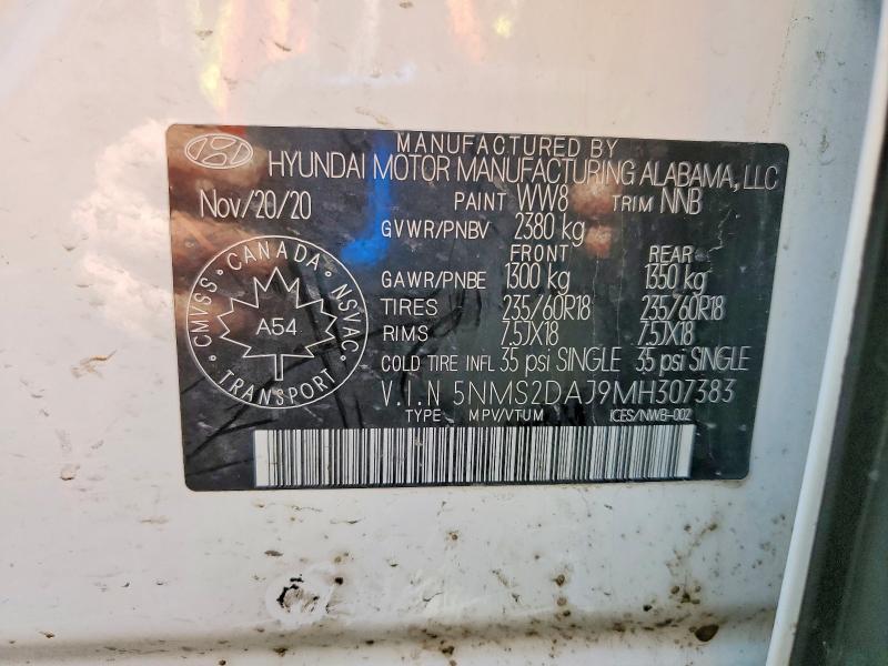 2021 Hyundai Santa Fe მანქანა იყიდება აუქციონზე, vin: 5NMS2DAJ9MH307383, აუქციონის ნომერი: 49821486
