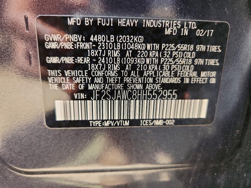 2017 Subaru Forester მანქანა იყიდება აუქციონზე, vin: JF2SJAWC8HH552955, აუქციონის ნომერი: 49947346