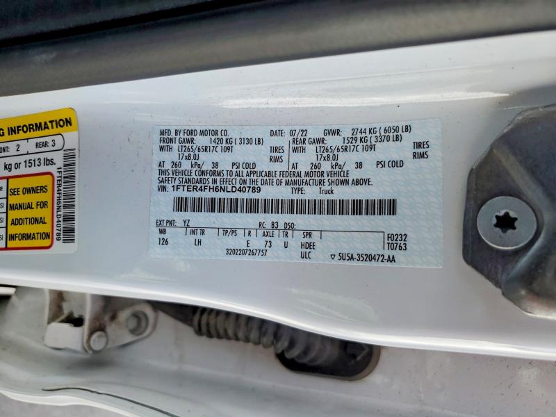 Продажа на аукционе авто 2022 Ford Ranger, vin: 1FTER4FH6NLD40789, номер лота: 49868746