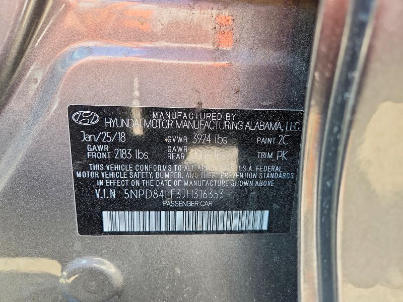 50466976 :رقم المزاد ، 5NPD84LF3JH316353 vin ، 2018 Hyundai Elantra مزاد بيع