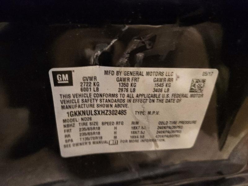 50497526 :رقم المزاد ، 1GKKNULSXHZ302485 vin ، 2017 Gmc Acadia مزاد بيع
