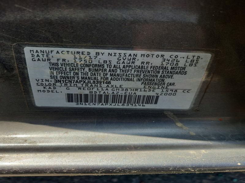 Aukcja sprzedaży 2018 Nissan Versa, vin: 3N1CN7APXJL839146, numer aukcji: 51716146