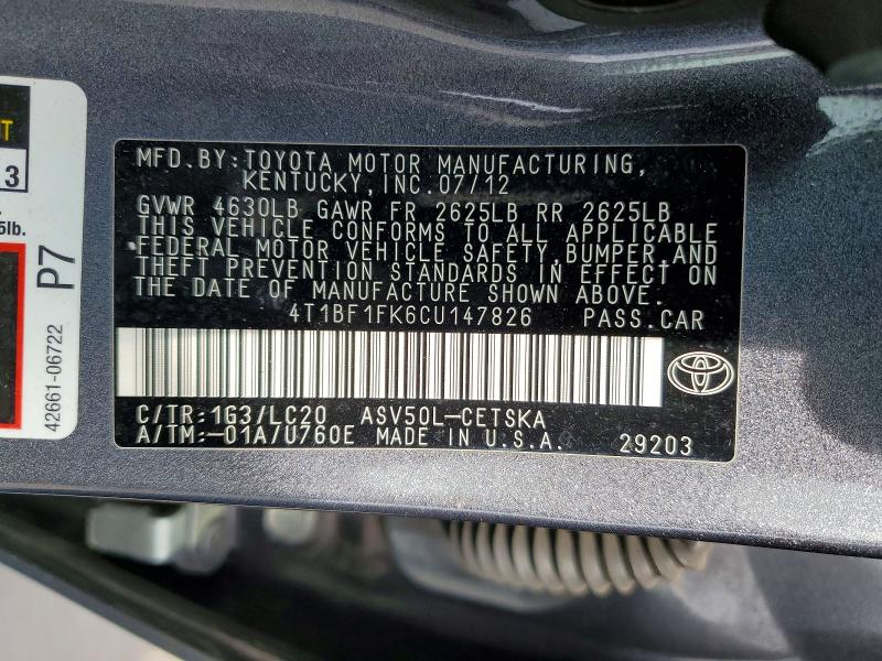 Продаж на аукціоні авто 2012 Toyota Camry, vin: 4T1BF1FK6CU147826, номер лоту: 46579896