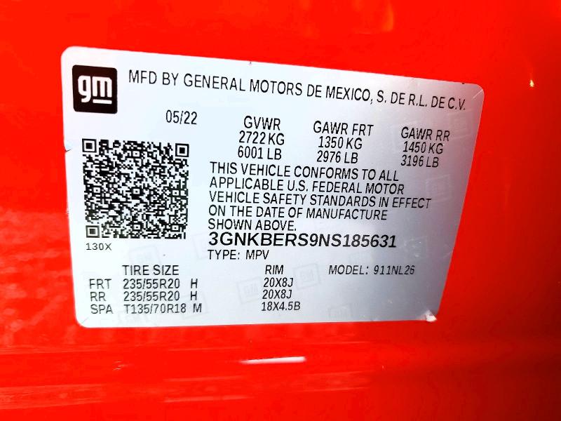 49948796 :رقم المزاد ، 3GNKBERS9NS185631 vin ، 2022 Chevrolet Blazer مزاد بيع