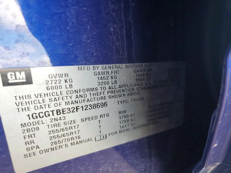 2015 Chevrolet Colorado მანქანა იყიდება აუქციონზე, vin: 1GCGTBE32F1238696, აუქციონის ნომერი: 49954186