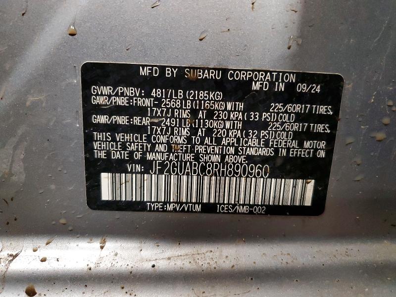 Продажа на аукционе авто 2024 Subaru Crosstrek, vin: JF2GUABC8RH890960, номер лота: 50313966