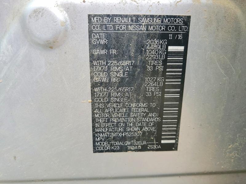 2017 Nissan Rogue მანქანა იყიდება აუქციონზე, vin: KNMAT2MTXHP525307, აუქციონის ნომერი: 49182486