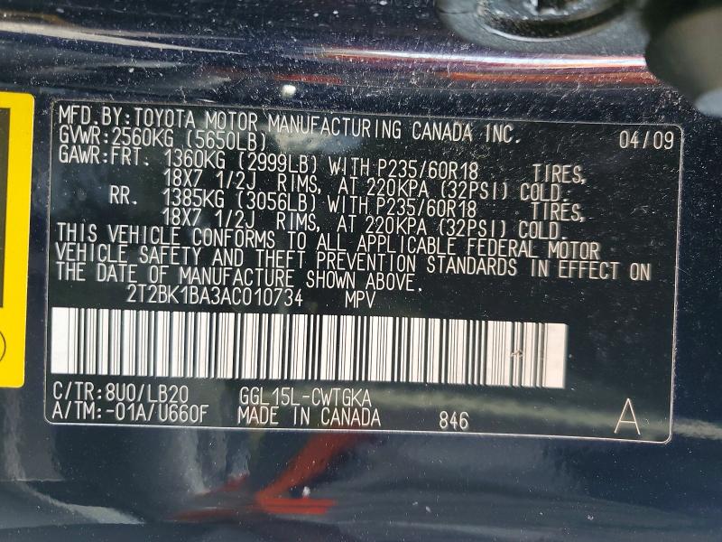 2010 Lexus Rx მანქანა იყიდება აუქციონზე, vin: 2T2BK1BA3AC010734, აუქციონის ნომერი: 48715776