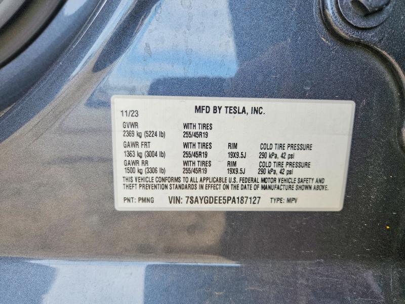2023 Tesla Model Y მანქანა იყიდება აუქციონზე, vin: 7SAYGDEE5PA187127, აუქციონის ნომერი: 50327016