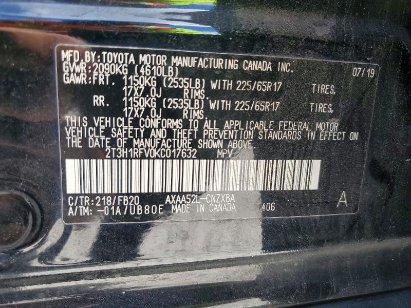 Aukcja sprzedaży 2019 Toyota Rav4, vin: 2T3H1RFV0KC017632, numer aukcji: 49854216