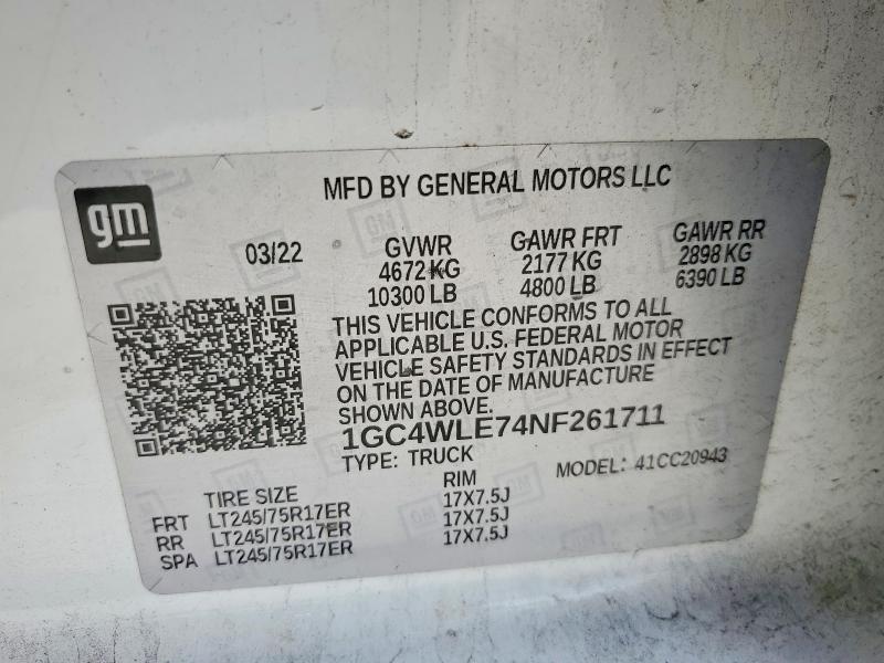 51261996 :رقم المزاد ، 1GC4WLE74NF261711 vin ، 2022 Chevrolet Silverado مزاد بيع