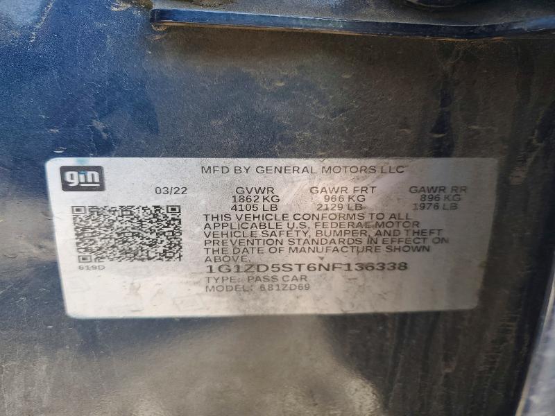 Aukcja sprzedaży 2022 Chevrolet Malibu, vin: 1G1ZD5ST6NF136338, numer aukcji: 51161536