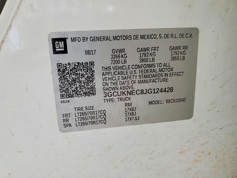 2018 Chevrolet Silverado მანქანა იყიდება აუქციონზე, vin: 3GCUKNEC8JG124428, აუქციონის ნომერი: 50951276