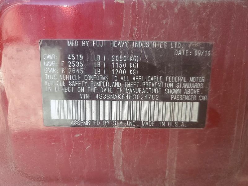 2017 Subaru Legacy მანქანა იყიდება აუქციონზე, vin: 4S3BNAK64H3024782, აუქციონის ნომერი: 48791416