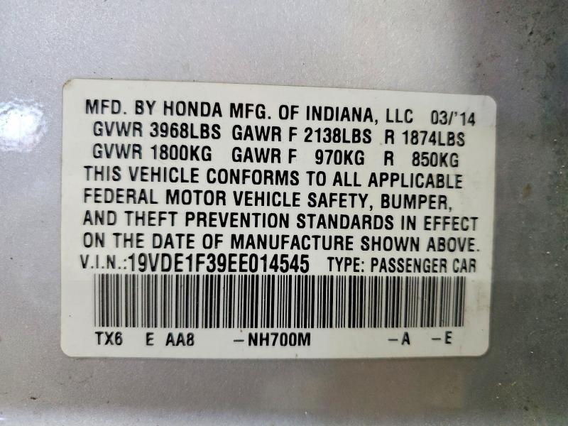 49493196 :رقم المزاد ، 19VDE1F39EE014545 vin ، 2014 Acura Ilx مزاد بيع