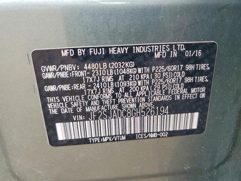Продажа на аукционе авто 2016 Subaru Forester, vin: JF2SJADC8GH526194, номер лота: 49966576