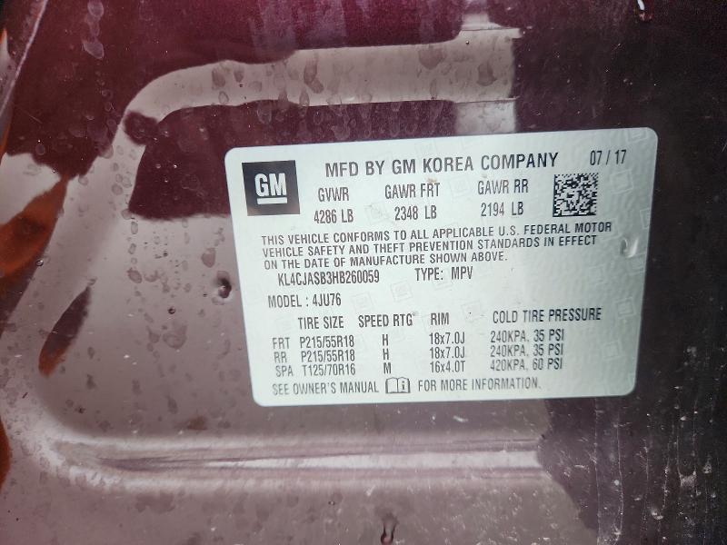 Aukcja sprzedaży 2017 Buick Encore, vin: KL4CJASB3HB260059, numer aukcji: 48455406