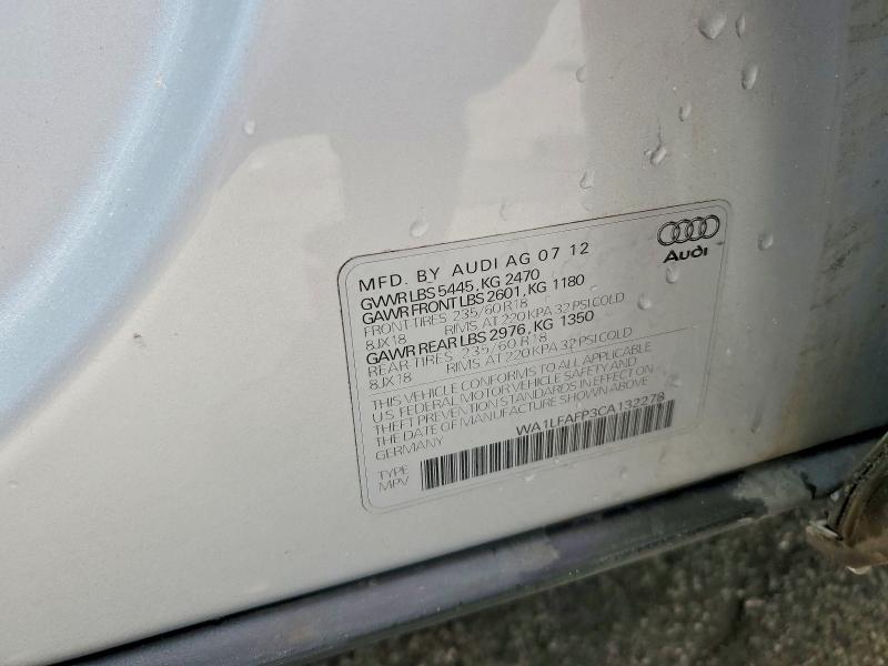 Продаж на аукціоні авто 2012 Audi Q5, vin: WA1LFAFP3CA132278, номер лоту: 51878156