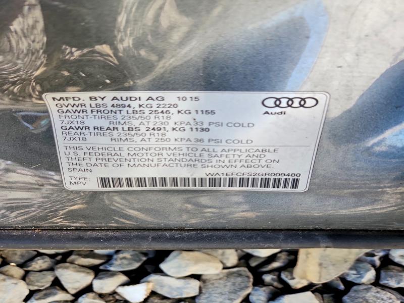 48571396 :رقم المزاد ، WA1EFCFS2GR009488 vin ، 2016 Audi Q3 مزاد بيع