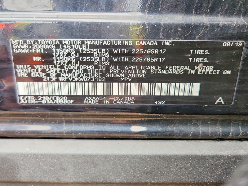 50937136 :رقم المزاد ، 2T3F1RFV3KW073182 vin ، 2019 Toyota Rav4 مزاد بيع
