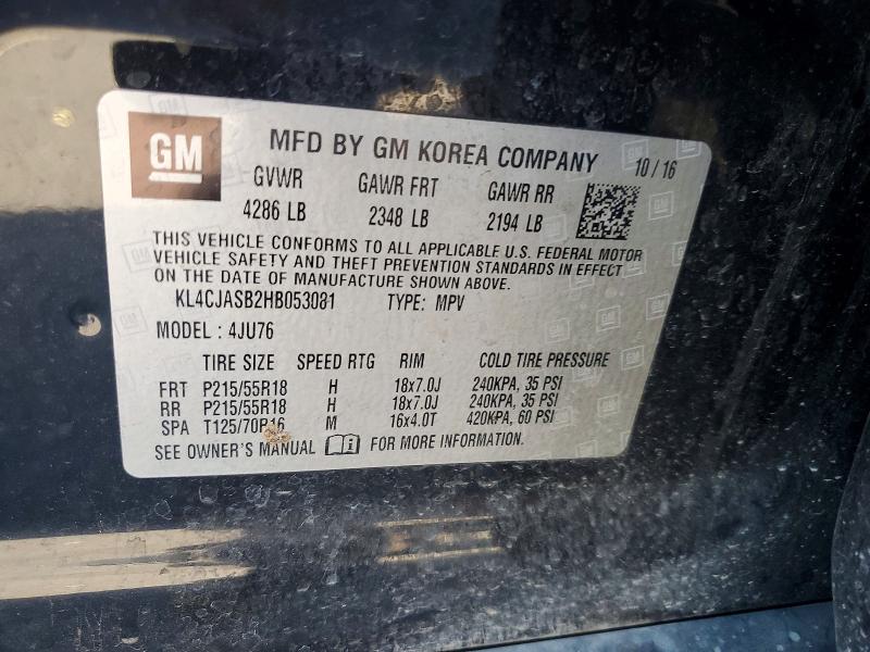 48541616 :رقم المزاد ، KL4CJASB2HB053081 vin ، 2017 Buick Encore مزاد بيع