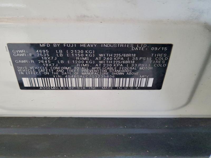 Aukcja sprzedaży 2016 Subaru Outback, vin: 4S4BSALC7G3235806, numer aukcji: 49212706