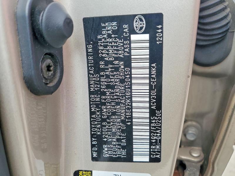 Aukcja sprzedaży 2006 Toyota Camry, vin: 4T1BE32K16U150450, numer aukcji: 48563056