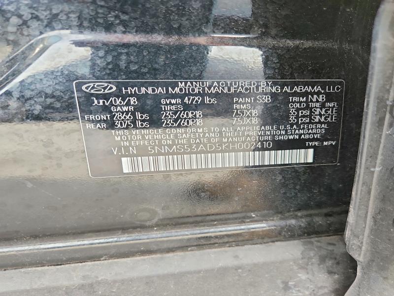 51768936 :رقم المزاد ، 5NMS53AD5KH002410 vin ، 2019 Hyundai Santa Fe مزاد بيع