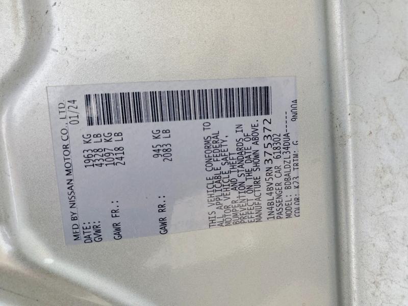 Продажа на аукционе авто 2024 Nissan Altima, vin: 1N4BL4BV5RN375372, номер лота: 51942726