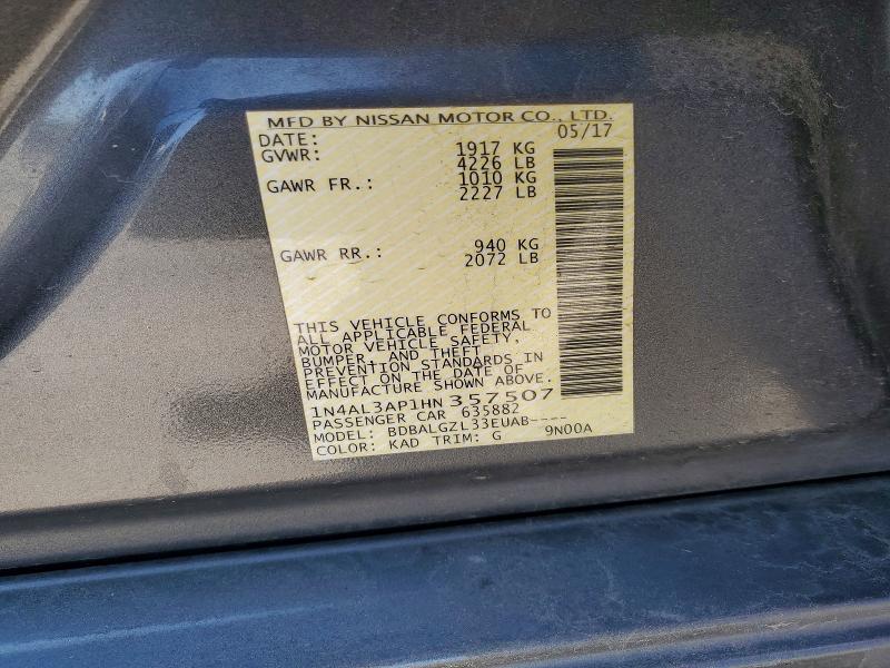 48268626 :رقم المزاد ، 1N4AL3AP1HN357507 vin ، 2017 Nissan Altima مزاد بيع