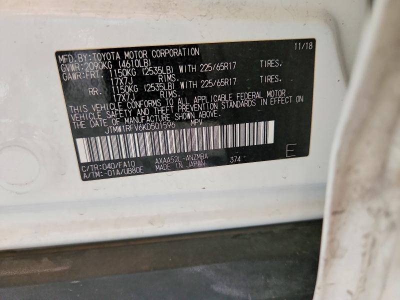 Aukcja sprzedaży 2019 Toyota Rav4, vin: JTMW1RFV6KD501596, numer aukcji: 49845786