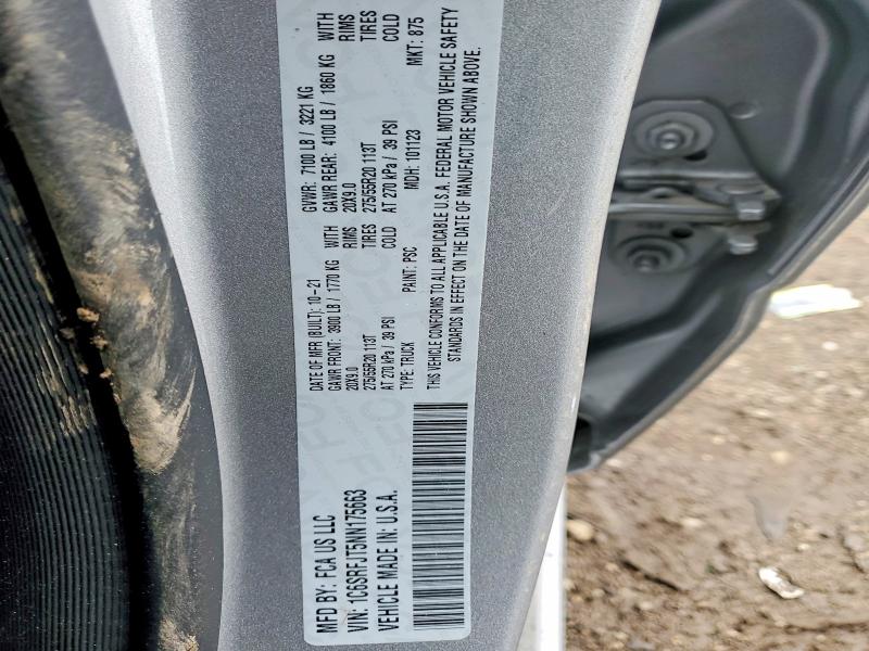 Aukcja sprzedaży 2022 Ram 1500, vin: 1C6SRFJT5NN175663, numer aukcji: 47950706