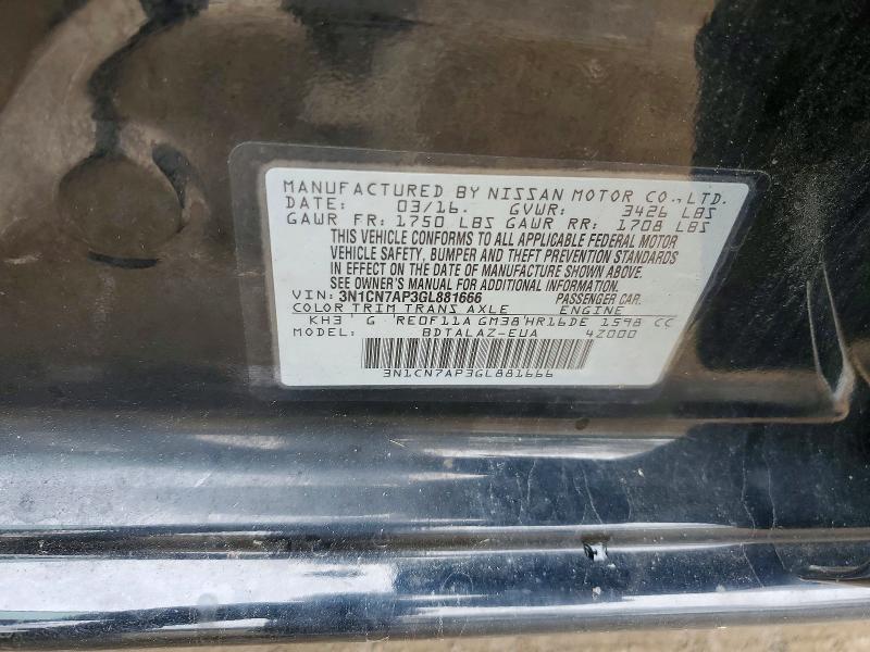 Aukcja sprzedaży 2016 Nissan Versa, vin: 3N1CN7AP3GL881666, numer aukcji: 48519116