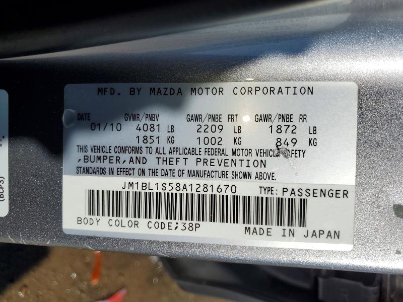 2010 Mazda 3 მანქანა იყიდება აუქციონზე, vin: JM1BL1S58A1281670, აუქციონის ნომერი: 50523116