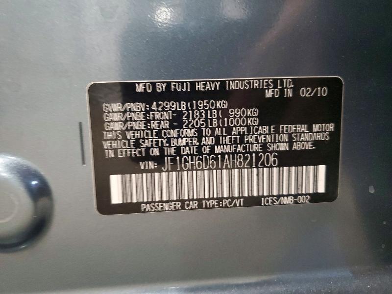 Продаж на аукціоні авто 2010 Subaru Impreza, vin: JF1GH6D61AH821206, номер лоту: 50415166