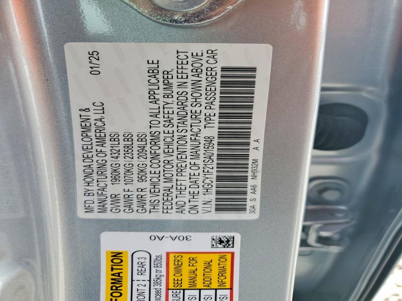 Aukcja sprzedaży 2025 Honda Accord, vin: 1HGCY1F21SA015948, numer aukcji: 49691706