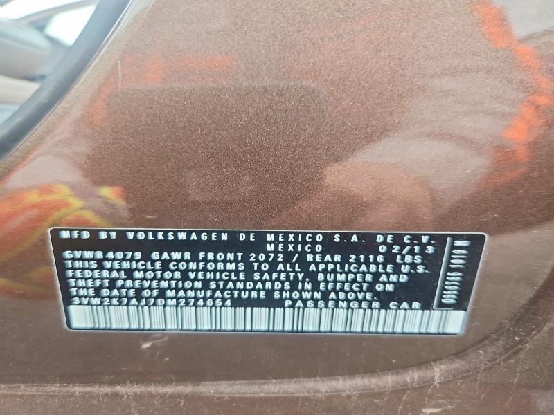 Продажа на аукционе авто 2013 Volkswagen Jetta, vin: 3VW2K7AJ7DM274654, номер лота: 48311706