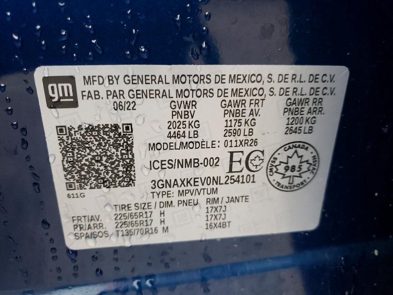 Aukcja sprzedaży 2022 Chevrolet Equinox, vin: 3GNAXKEV0NL254101, numer aukcji: 49313366