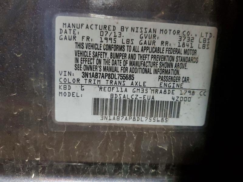 48327506 :رقم المزاد ، 3N1AB7AP8DL755685 vin ، 2013 Nissan Sentra مزاد بيع