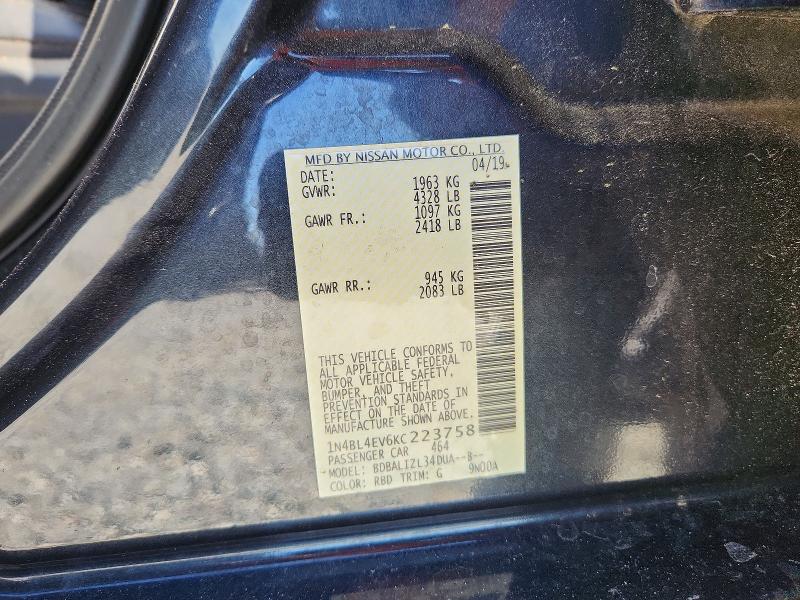 Продажа на аукционе авто 2019 Nissan Altima, vin: 1N4BL4EV6KC223758, номер лота: 50157916