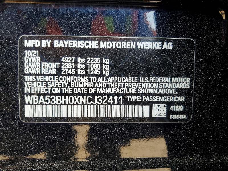 Продаж на аукціоні авто 2022 Bmw 530, vin: WBA53BH0XNCJ32411, номер лоту: 50815526