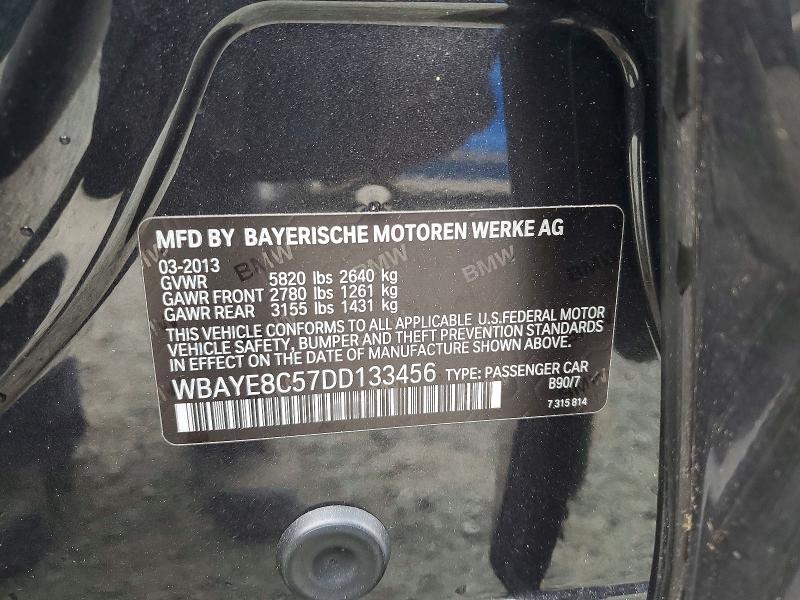 2013 Bmw 750 მანქანა იყიდება აუქციონზე, vin: WBAYE8C57DD133456, აუქციონის ნომერი: 49776846