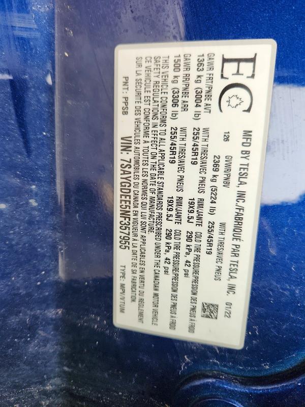 Продаж на аукціоні авто 2022 Tesla Model Y, vin: 7SAYGDEE5NF357955, номер лоту: 47597066