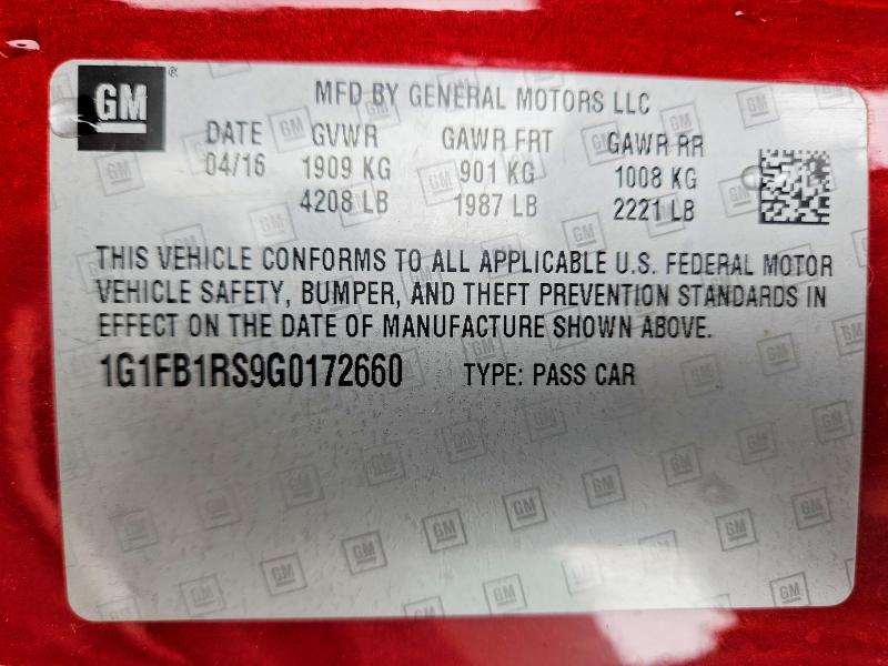 Продажа на аукционе авто 2016 Chevrolet Camaro, vin: 1G1FB1RS9G0172660, номер лота: 51654406