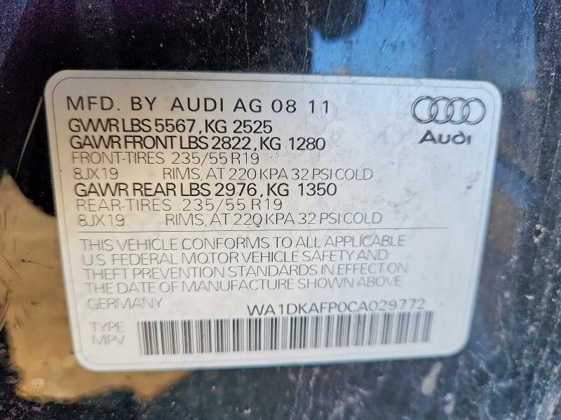 2012 Audi Q5 მანქანა იყიდება აუქციონზე, vin: WA1DKAFP0CA029772, აუქციონის ნომერი: 50726186