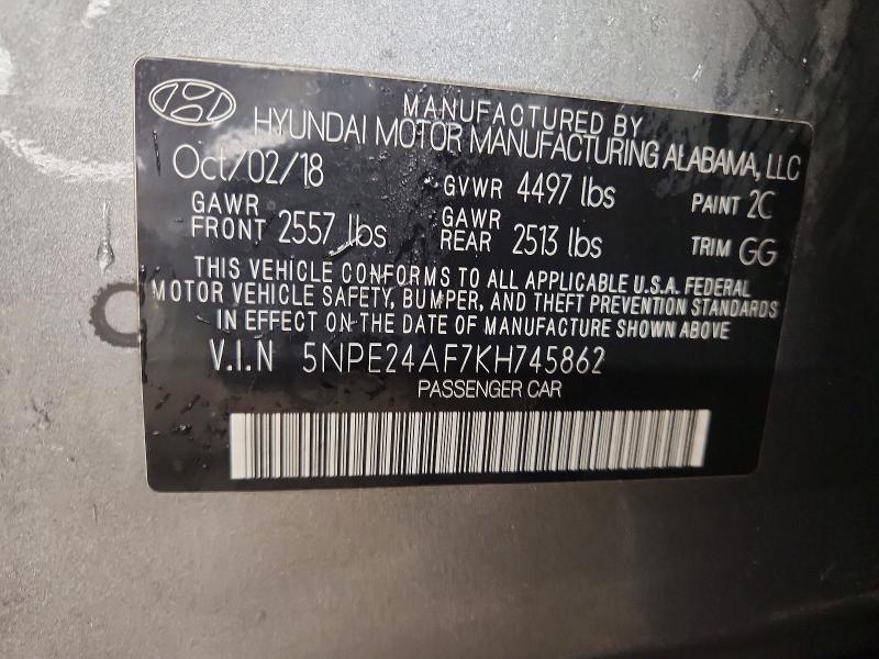 Продажа на аукционе авто 2019 Hyundai Sonata, vin: 5NPE24AF7KH745862, номер лота: 48748196